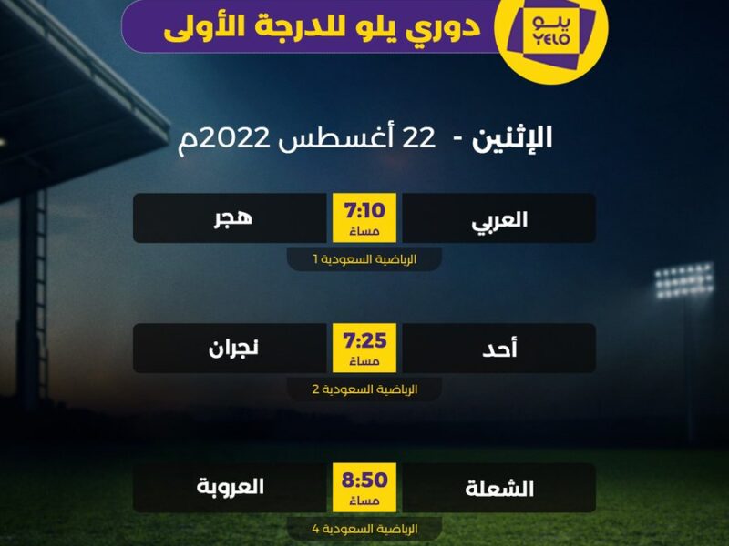 القنوات الناقلة لمباريات دوري يلو السعودي 2023