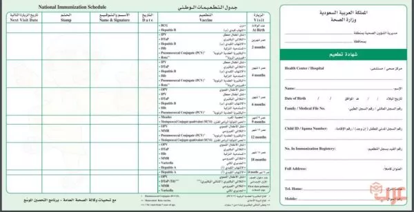 جدول التطعيمات الاساسية في السعودية 2022